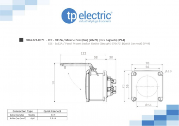 Preview: CEE Anbausteckdose QuickConnect 70mm 3P 32A 6H IP44